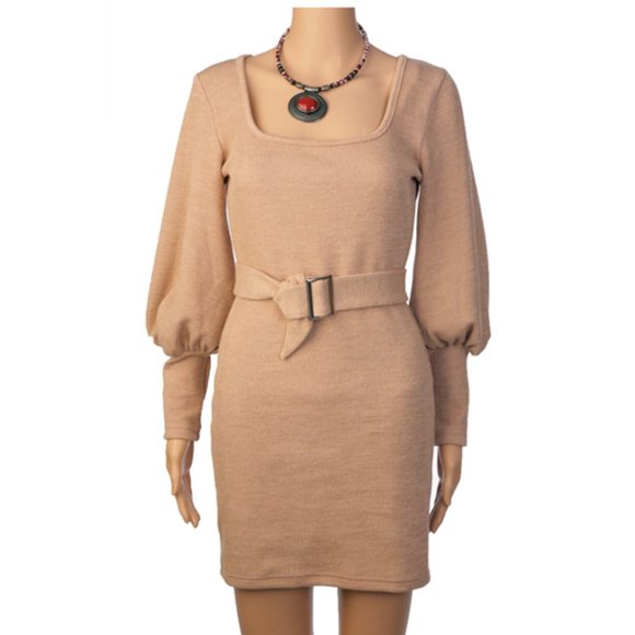 SHEIN Dresses & Skirts - NWOT Shein Belted Sweater Dress w Necklace